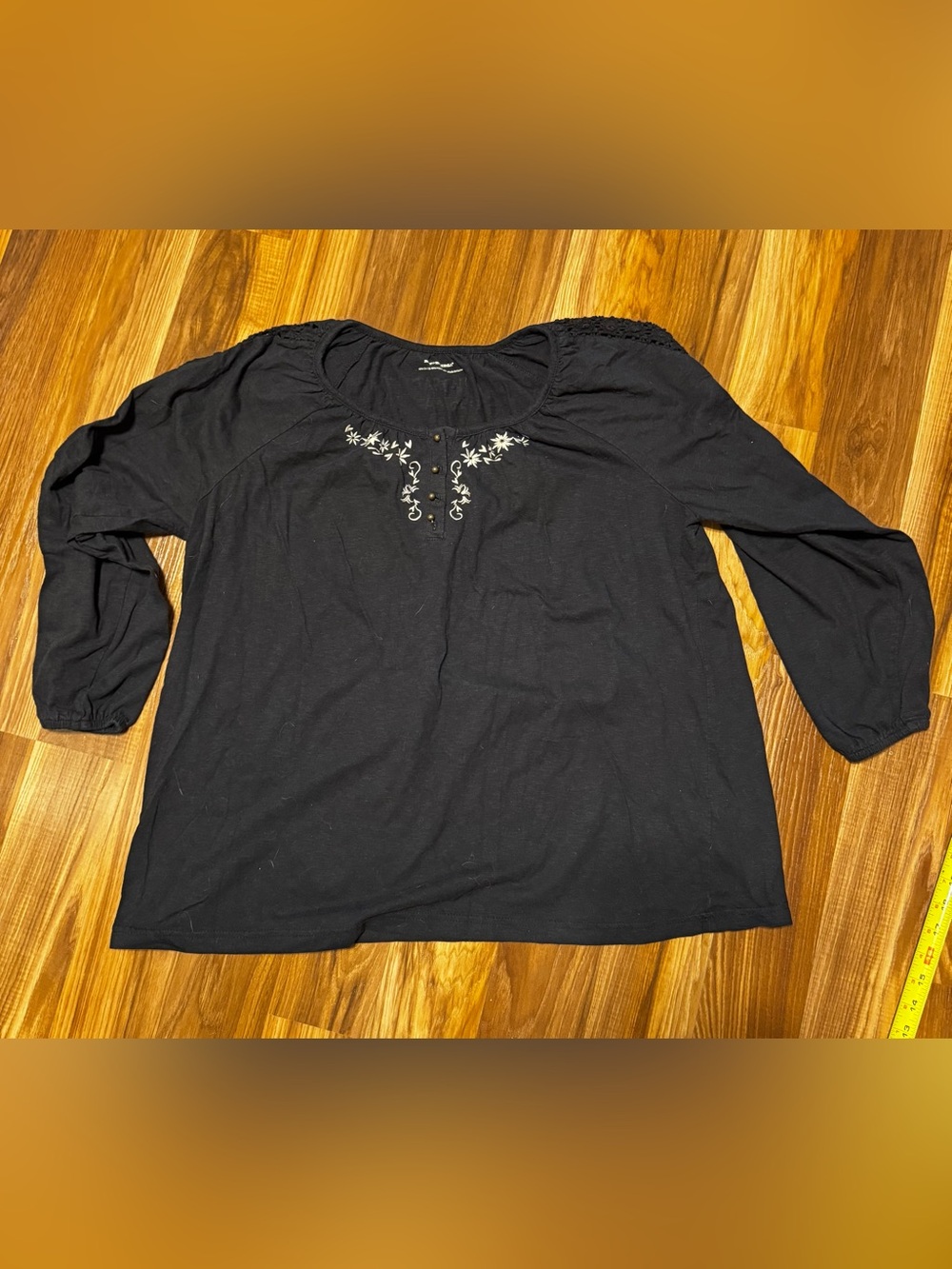 Vintage awesome Bit & Bridle Black Long-Sleeve Top with White Embroidery